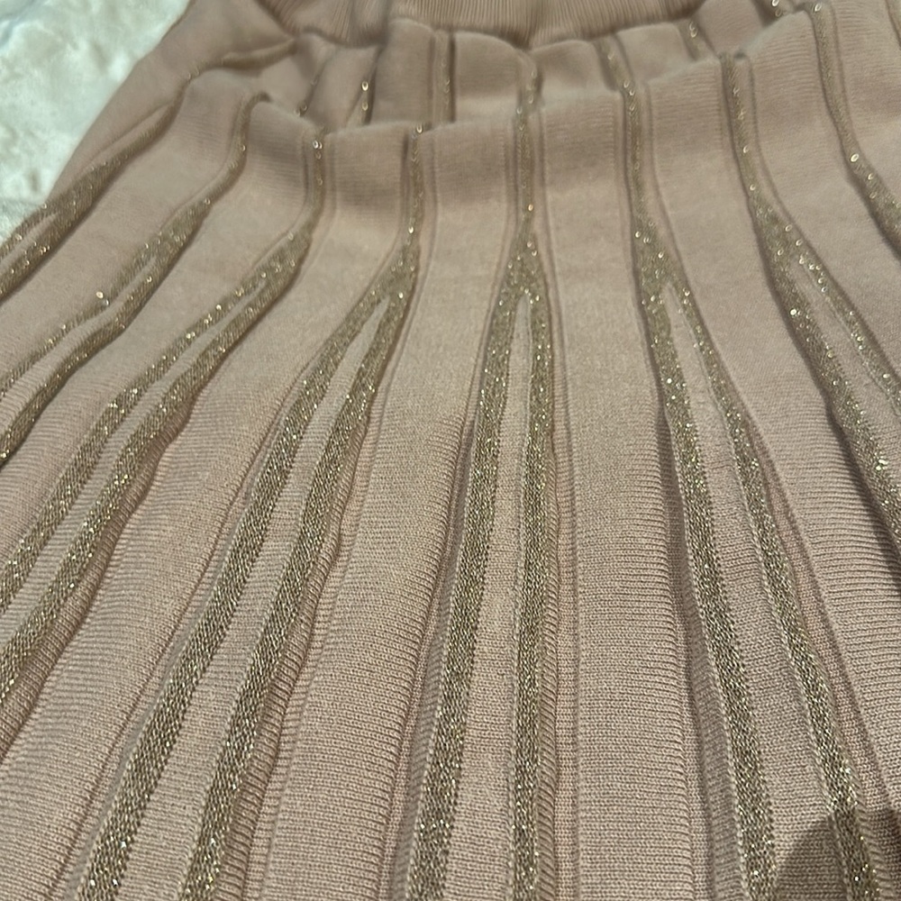 - Saks Fifth Avenue Elegant Tan Pleated Skirt - Picture 8 of 10